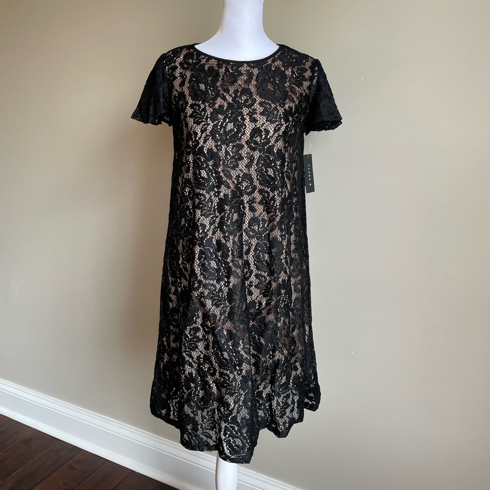 Tiana B. Short Sleeve Lace Overlay Dress